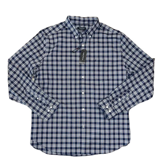 Nautica Other - NWT Nautica Men's Classic-Fit Wrinkle-Resistant Marine Navy Plaid Shirt - LARGE